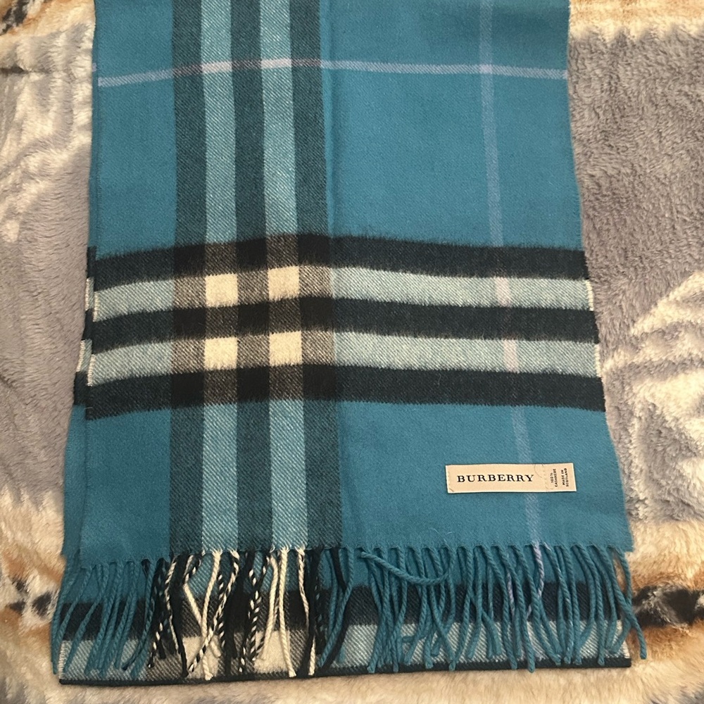 Burberry Teal Plaid Scarf